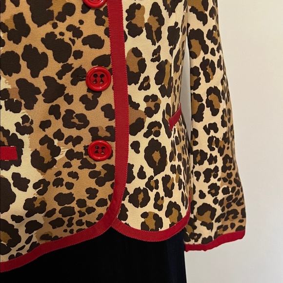 Moschino Cheap & Chic Leopard Print Blazer Jacket Red Trim Applique Size 14 - Picture 5 of 16